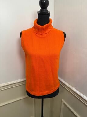 Vintage Epogee Sleeveless Turtleneck Knit Sweater Top Vibrant Orange Retro